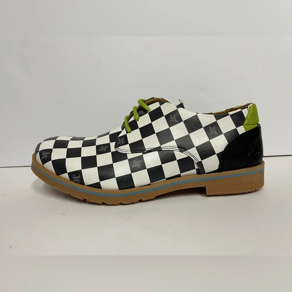 John Fluevog unisex oxford plaid check black white M 7/ W 9 - Picture 4 of 11